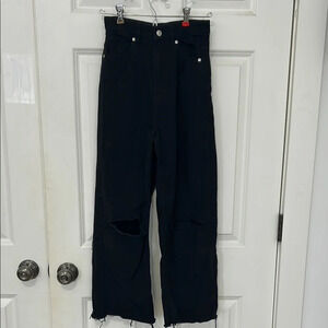 Divided High-Waisted Ripped Jeans Size 0 Black frayed bottom wide leg